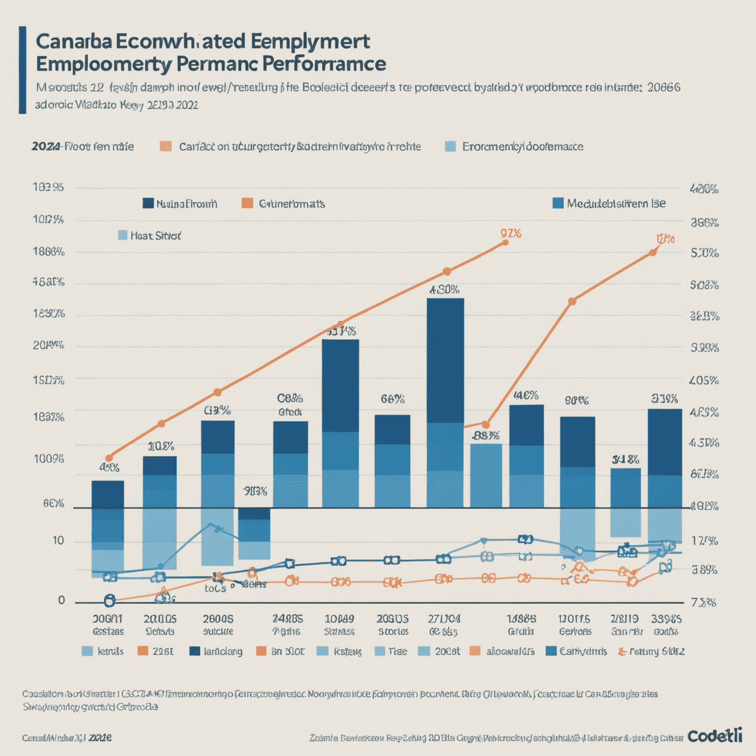 A graph showing Canada's projected economic growth, employment rates, and key industry performance for 2024