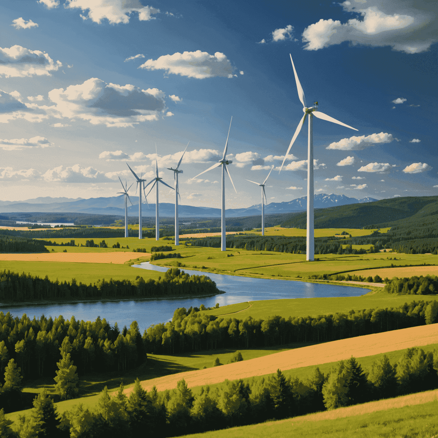 Wind turbines in a scenic Canadian landscape, symbolizing the country's commitment to renewable energy.